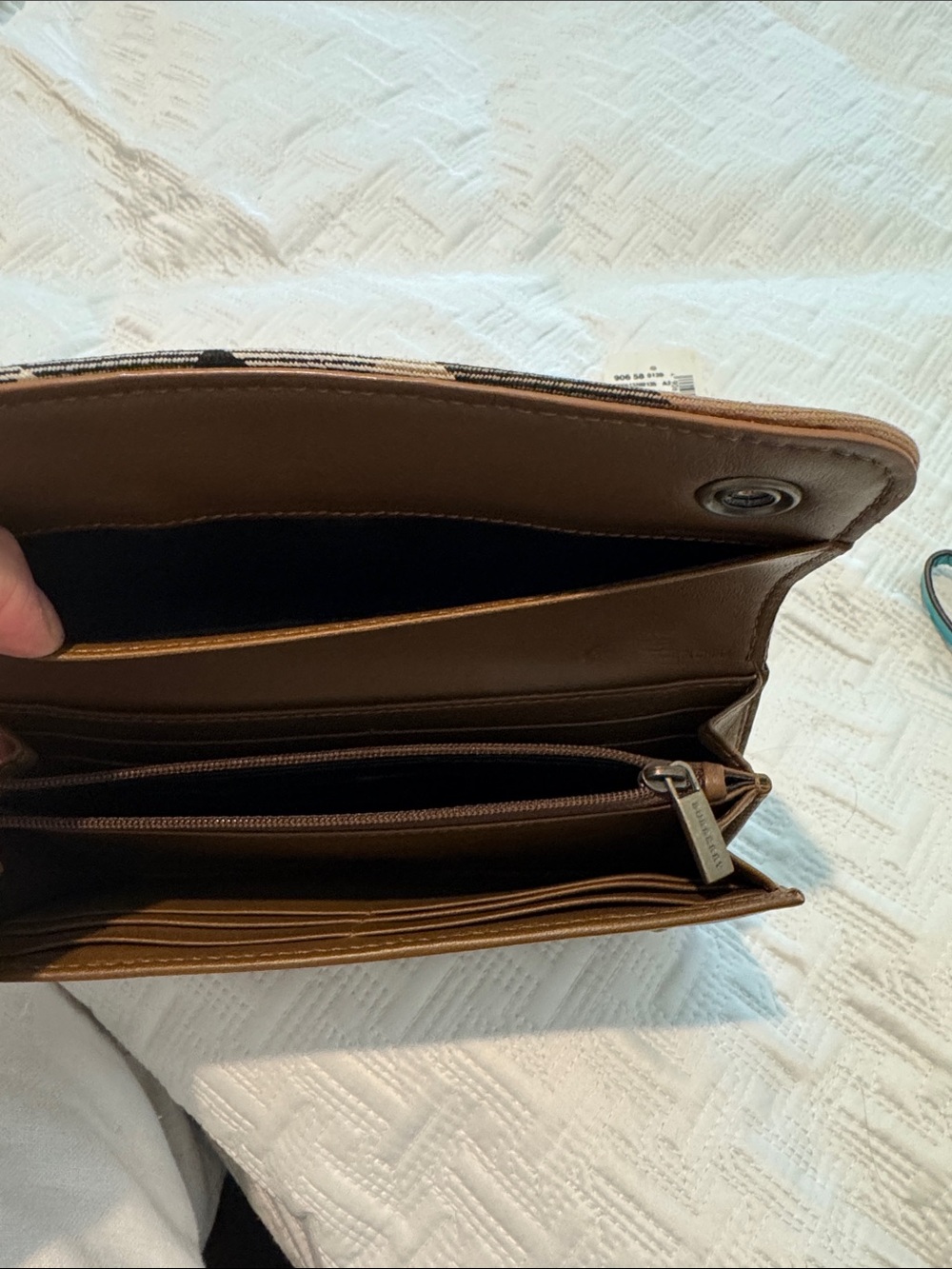 Burberry Tan Leather Snap-Button Continental Wallet with Check Trim - Picture 5 of 6
